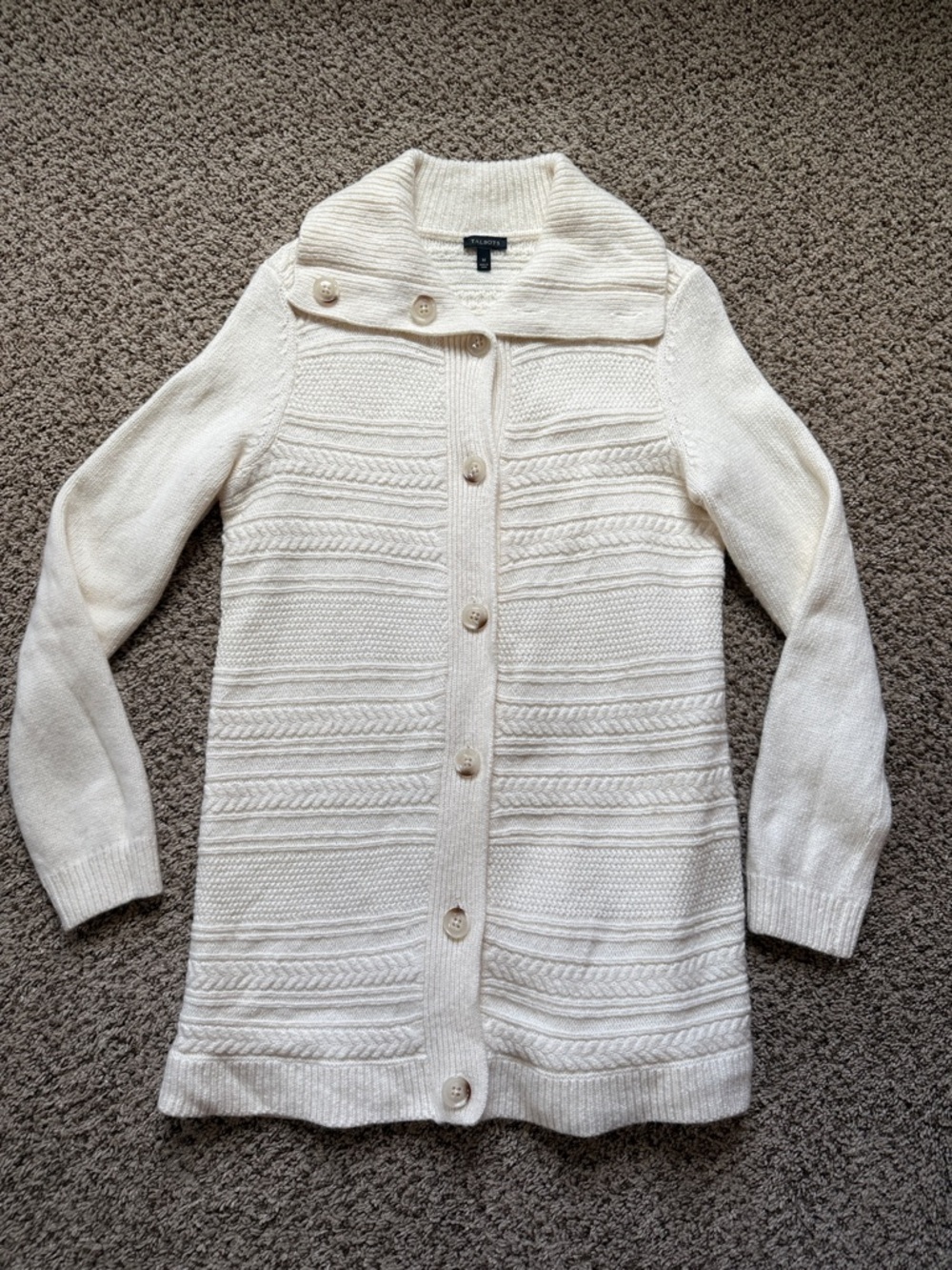 Talbots Cream Button-Up Knit Cardigan Sweater